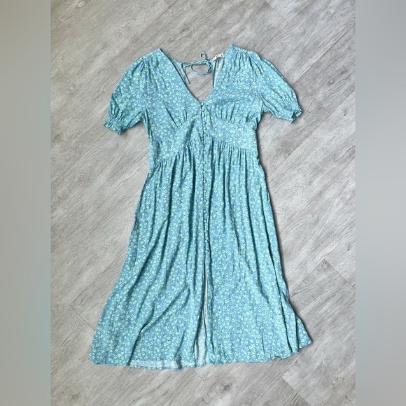 MANGO Blue and green Floral romantic Dress open back XS - Picture 3 of 10